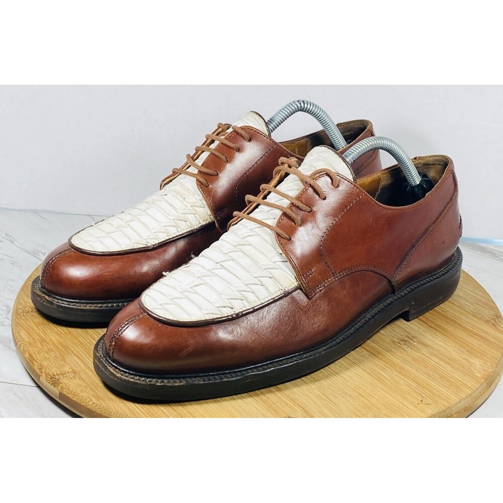 Johnston & Murphy Vintage Brown & White Ivory Lace up Dress Shoes 9.5M